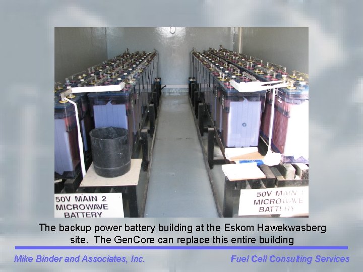 The backup power battery building at the Eskom Hawekwasberg site. The Gen. Core can