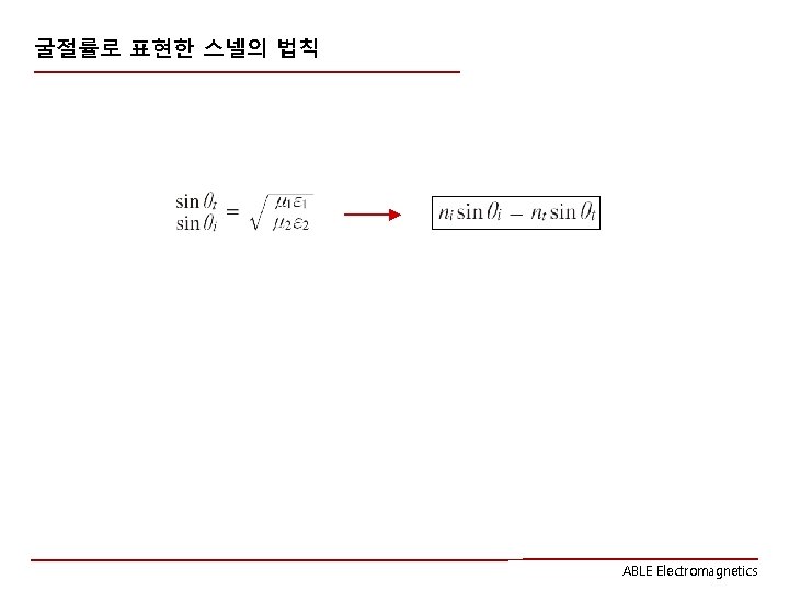 굴절률로 표현한 스넬의 법칙 ABLE Electromagnetics 