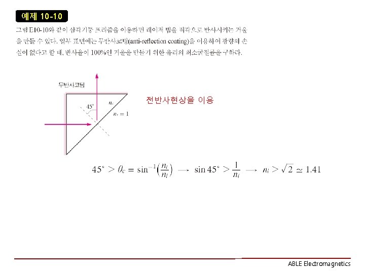 예제 10 -10 전반사현상을 이용 ABLE Electromagnetics 