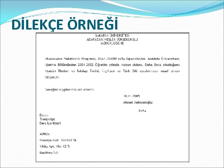 DİLEKÇE ÖRNEĞİ 