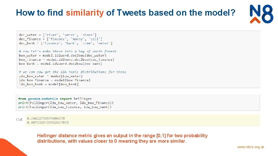 How to find similarity of Tweets based on the model? Hellinger distance metric gives