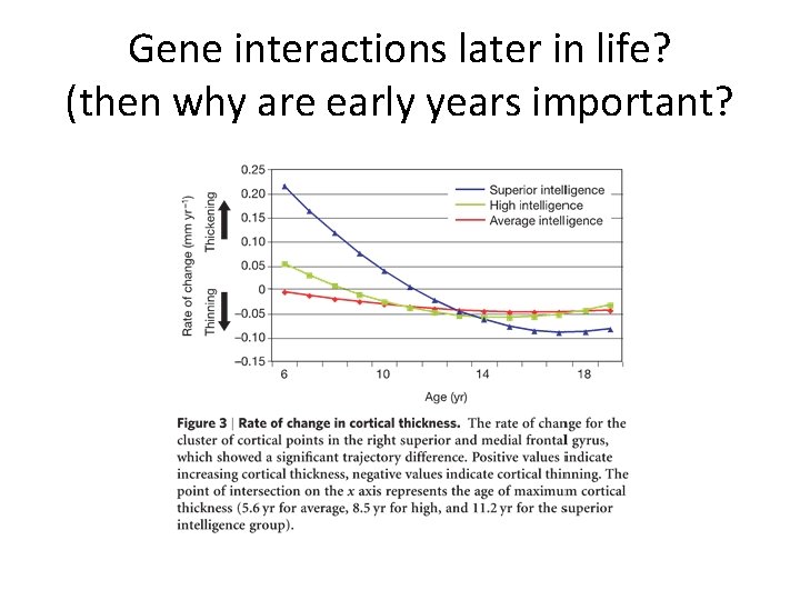 Gene interactions later in life? (then why are early years important? 