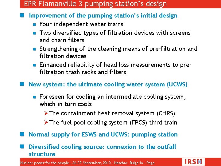 EPR Flamanville 3 pumping station’s design Improvement of the pumping station’s initial design Four