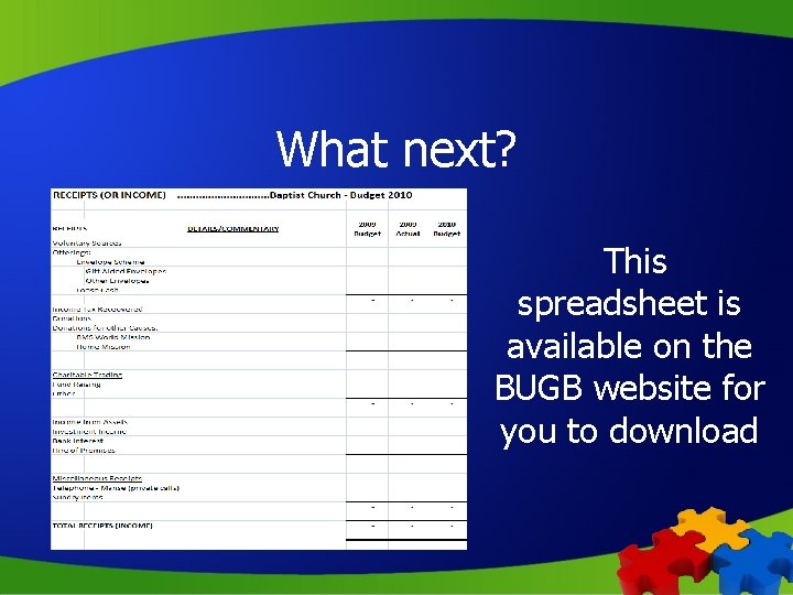 What next? This spreadsheet is available on the BUGB website for you to download