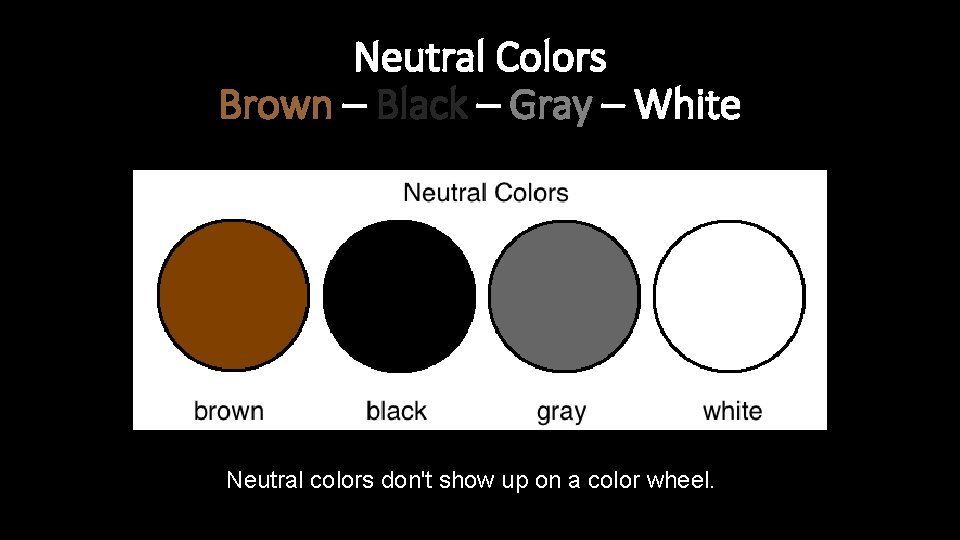 Neutral Colors Brown – Black – Gray – White Neutral colors don't show up