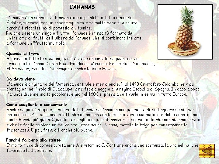 L’ANANAS L'ananas è un simbolo di benvenuto e ospitalità in tutto il mondo. È