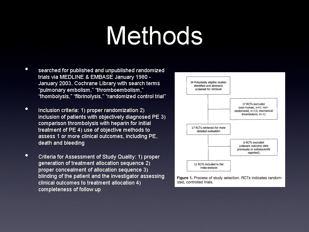 Methods • • • searched for published and unpublished randomized trials via MEDLINE &