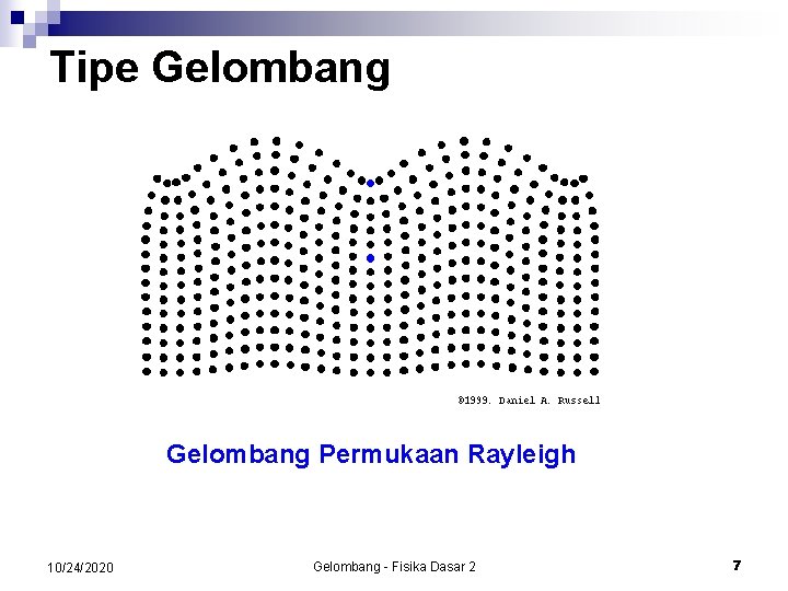 Tipe Gelombang Permukaan Rayleigh 10/24/2020 Gelombang - Fisika Dasar 2 7 