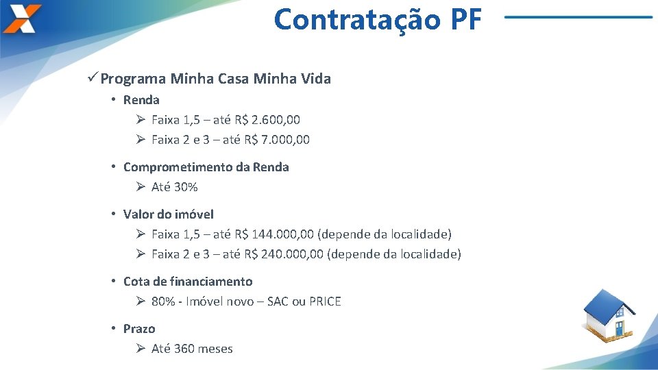 Contratação PF üPrograma Minha Casa Minha Vida • Renda Ø Faixa 1, 5 –