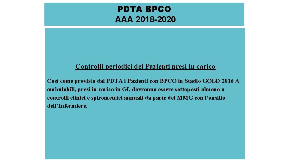 PDTA BPCO AAA 2018 -2020 Controlli periodici dei Pazienti presi in carico Così come