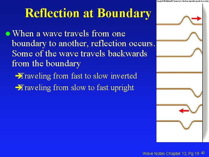 Reflection at Boundary l When a wave travels from one boundary to another, reflection