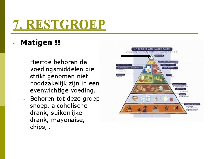 7. RESTGROEP - Matigen !! - - Hiertoe behoren de voedingsmiddelen die strikt genomen