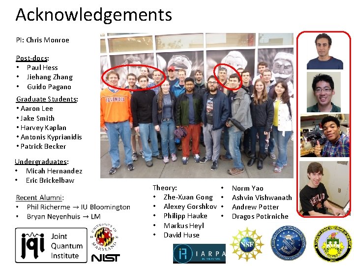 Acknowledgements PI: Chris Monroe Post-docs: • Paul Hess • Jiehang Zhang • Guido Pagano