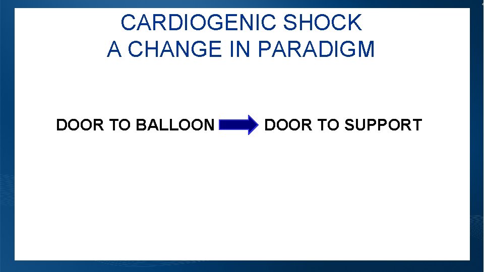 4 CARDIOGENIC SHOCK A CHANGE IN PARADIGM DOOR TO BALLOON DOOR TO SUPPORT 