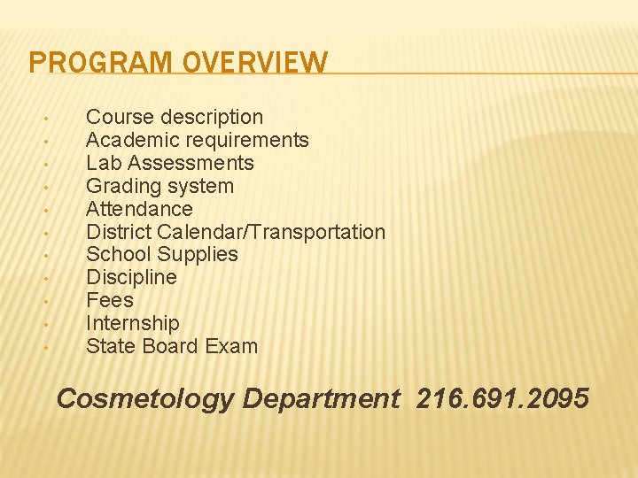 PROGRAM OVERVIEW • • • Course description Academic requirements Lab Assessments Grading system Attendance