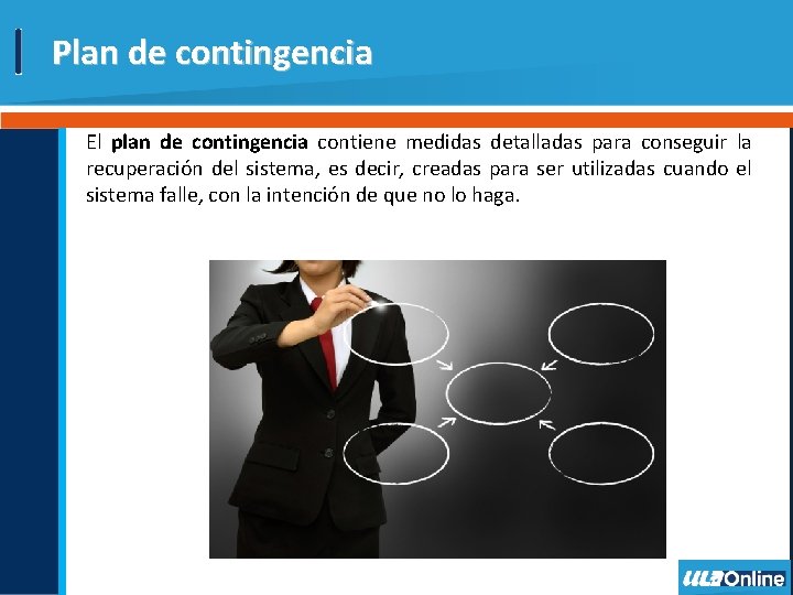 Plan de contingencia El plan de contingencia contiene medidas detalladas para conseguir la recuperación