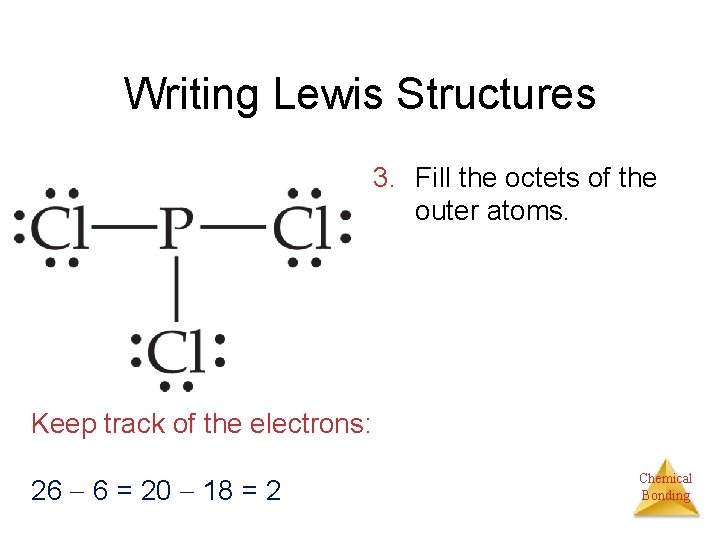 Writing Lewis Structures 3. Fill the octets of the outer atoms. Keep track of