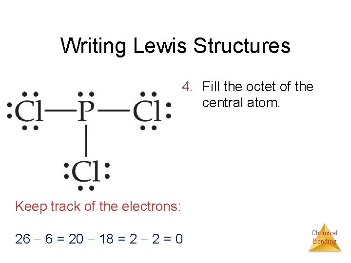 Writing Lewis Structures 4. Fill the octet of the central atom. Keep track of