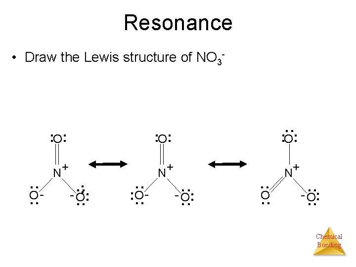 Resonance • Draw the Lewis structure of NO 3 - + . . .