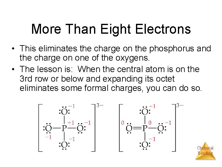 More Than Eight Electrons • This eliminates the charge on the phosphorus and the