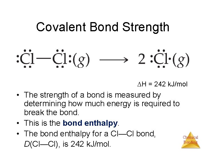 Covalent Bond Strength H = 242 k. J/mol • The strength of a bond