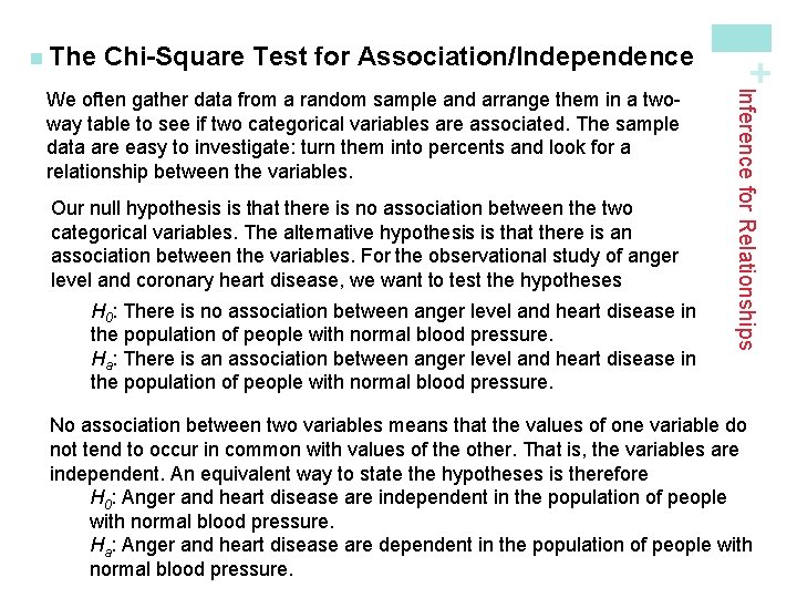 Chi-Square Test for Association/Independence Our null hypothesis is that there is no association between