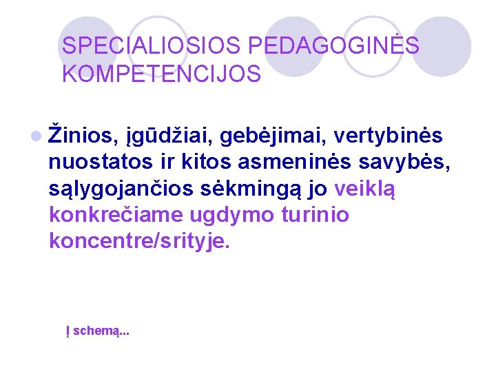 SPECIALIOSIOS PEDAGOGINĖS KOMPETENCIJOS l Žinios, įgūdžiai, gebėjimai, vertybinės nuostatos ir kitos asmeninės savybės, sąlygojančios