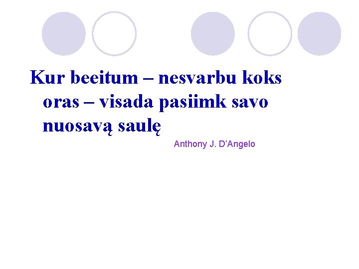 Kur beeitum – nesvarbu koks oras – visada pasiimk savo nuosavą saulę Anthony J.