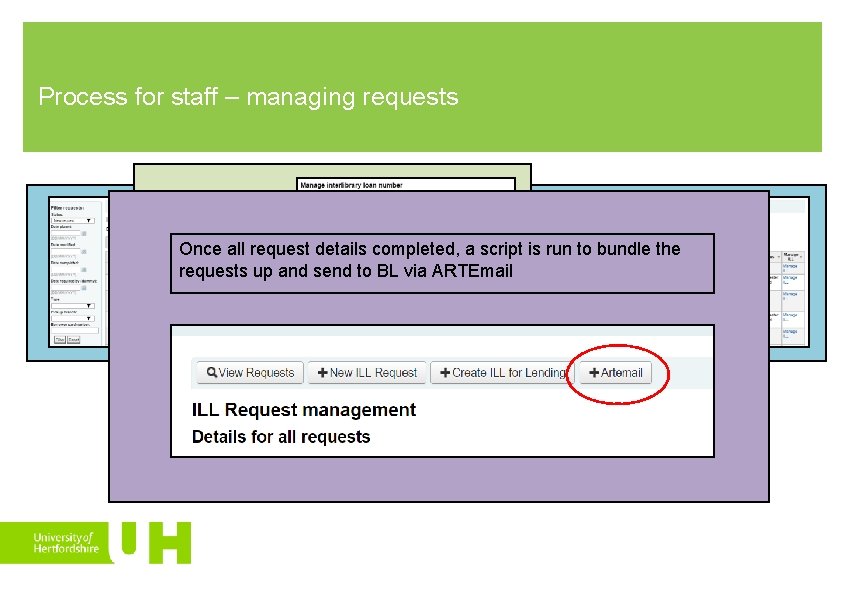 Process for staff – managing requests Some requests Once all request details completed, a