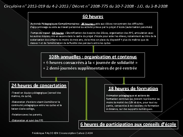 Circulaire n° 2013 -019 du 4 -2 -2013 / Décret n° 2008 -775 du