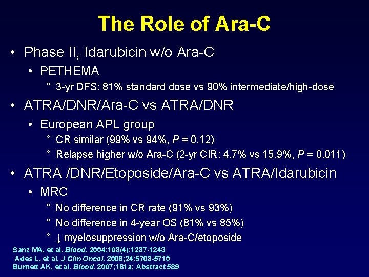 The Role of Ara-C • Phase II, Idarubicin w/o Ara-C • PETHEMA ° 3