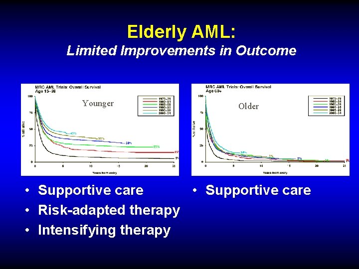 Elderly AML: Limited Improvements in Outcome Younger Older • Supportive care • Risk-adapted therapy