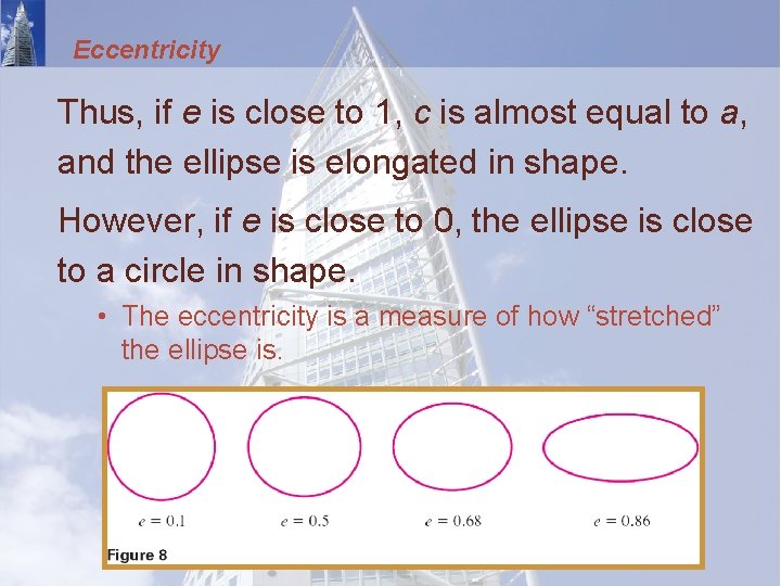 Eccentricity Thus, if e is close to 1, c is almost equal to a,