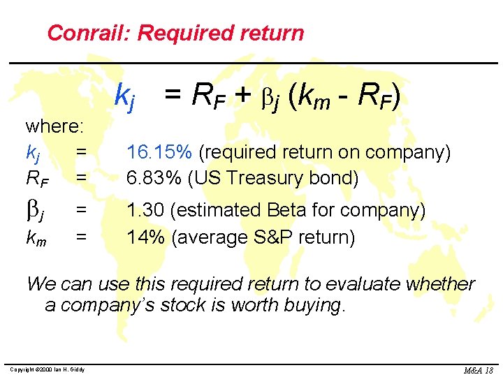 Conrail: Required return kj = RF + bj (km - RF) where: kj =