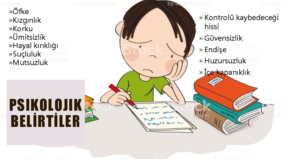 » Öfke » Kızgınlık » Korku » Ümitsizlik » Hayal kırıklığı » Suçluluk »