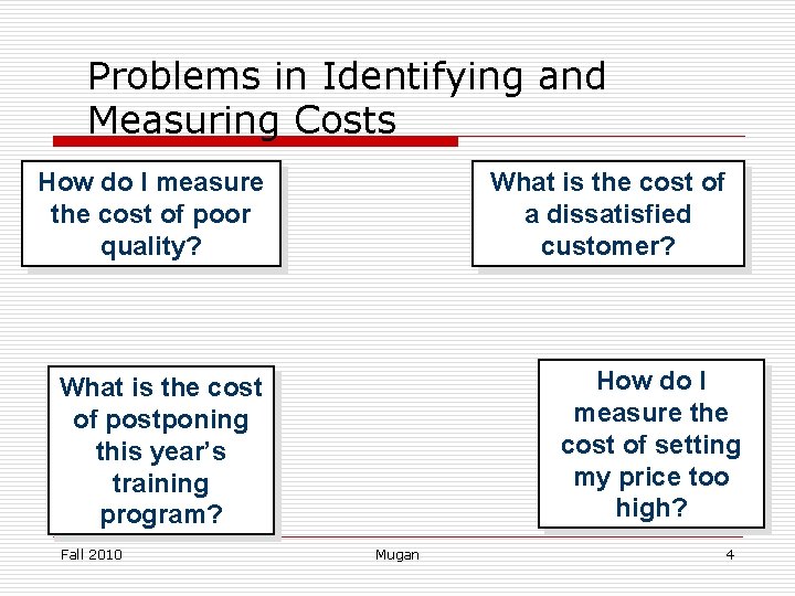 Problems in Identifying and Measuring Costs How do I measure the cost of poor