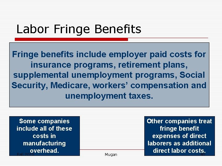 Labor Fringe Benefits Fringe benefits include employer paid costs for insurance programs, retirement plans,
