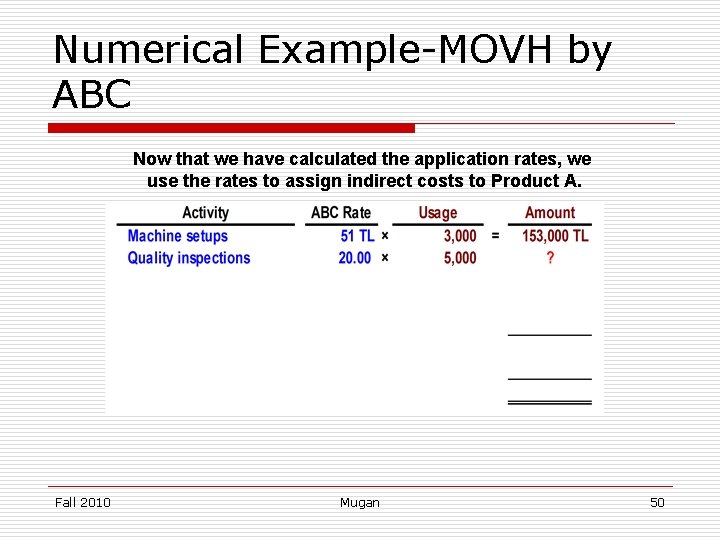 Numerical Example-MOVH by ABC Now that we have calculated the application rates, we use