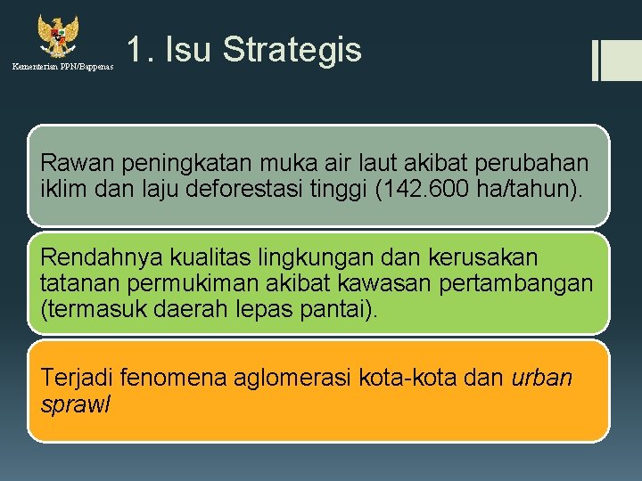 Kementerian PPN/Bappenas 1. Isu Strategis Rawan peningkatan muka air laut akibat perubahan iklim dan