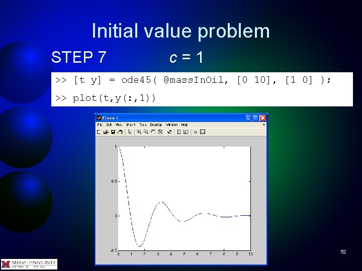 Initial value problem STEP 7 c=1 >> [t y] = ode 45( @mass. In.