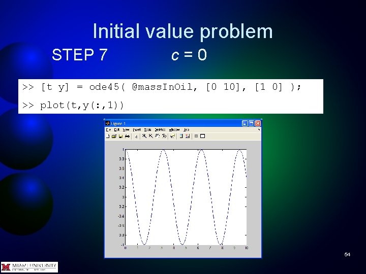 Initial value problem STEP 7 c=0 >> [t y] = ode 45( @mass. In.