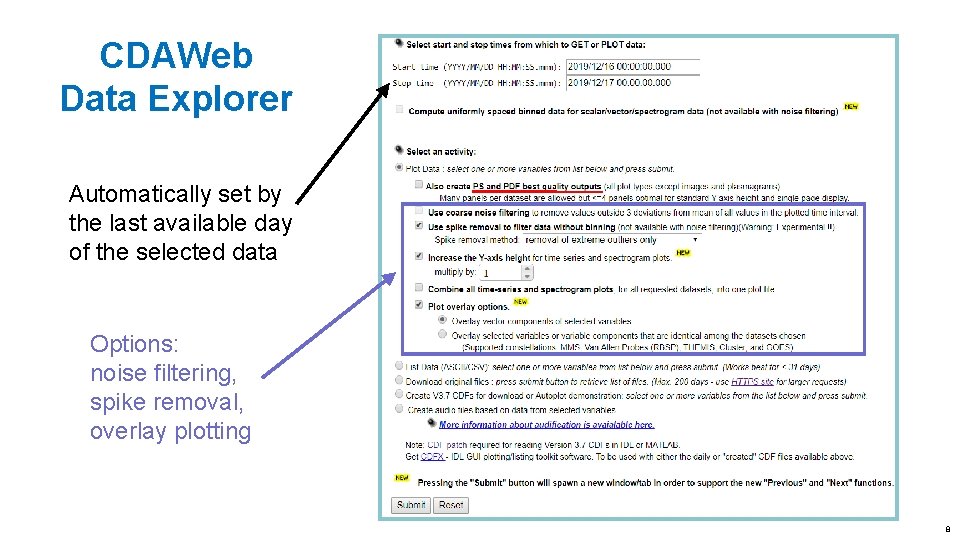 CDAWeb Data Explorer Automatically set by the last available day of the selected data