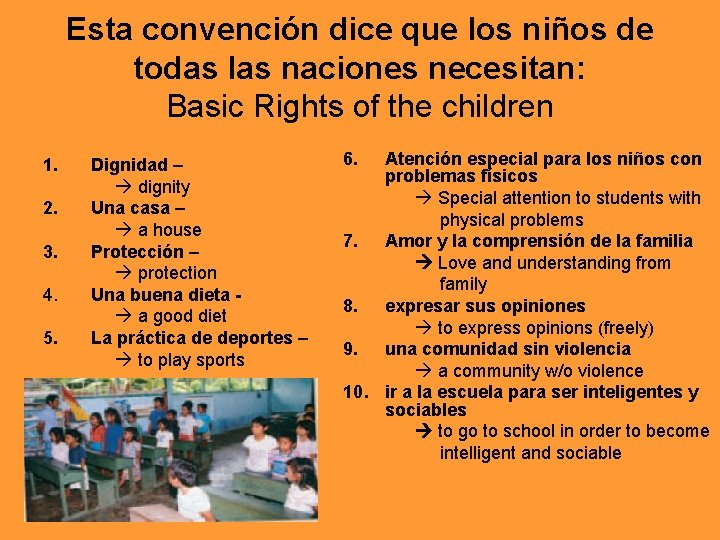 Esta convención dice que los niños de todas las naciones necesitan: Basic Rights of