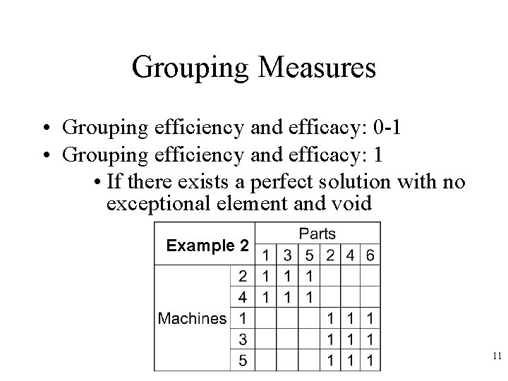Grouping Measures • Grouping efficiency and efficacy: 0 -1 • Grouping efficiency and efficacy: