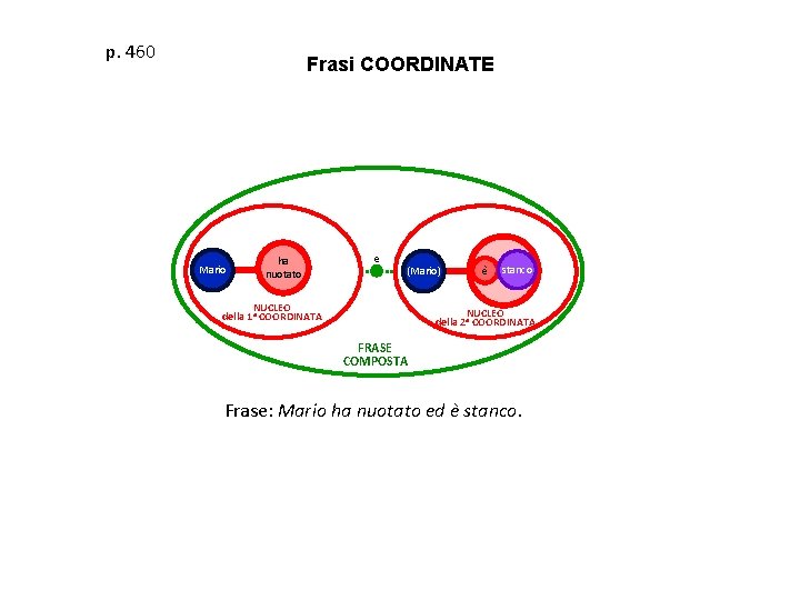 p. 460 Frasi COORDINATE Mario ha nuotato e (Mario) NUCLEO della 1 a COORDINATA