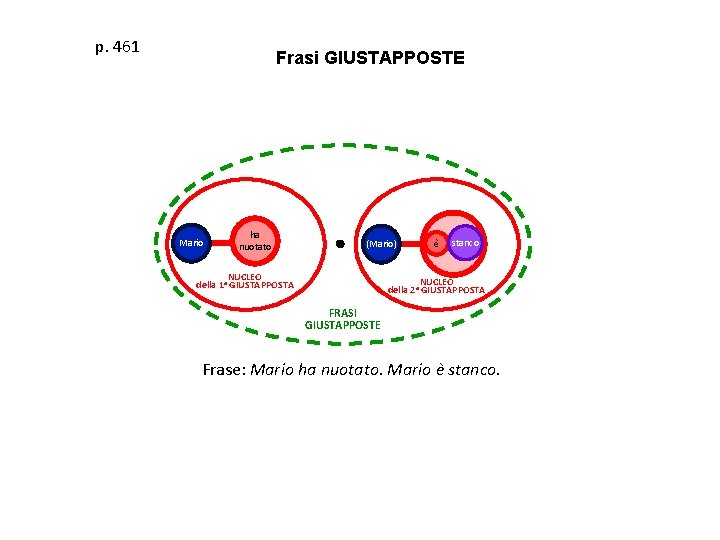 p. 461 Frasi GIUSTAPPOSTE Mario ha nuotato (Mario) NUCLEO della 1 a GIUSTAPPOSTA è