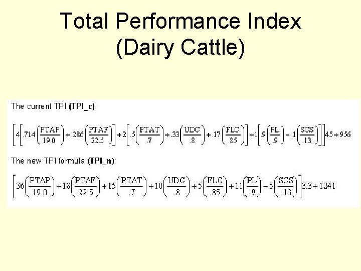 Total Performance Index (Dairy Cattle) 