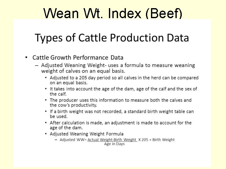 Wean Wt. Index (Beef) 