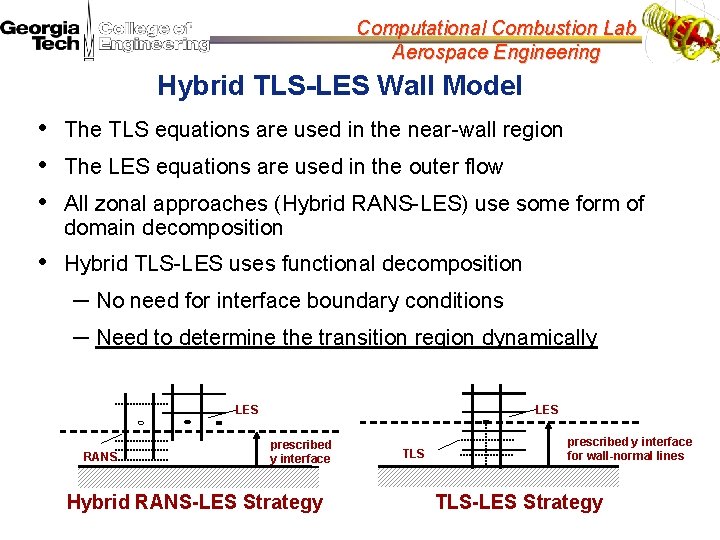 Computational Combustion Lab Aerospace Engineering Hybrid TLS-LES Wall Model • • • The TLS