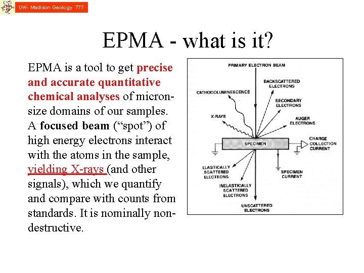 UW- Madison Geology 777 EPMA - what is it? EPMA is a tool to